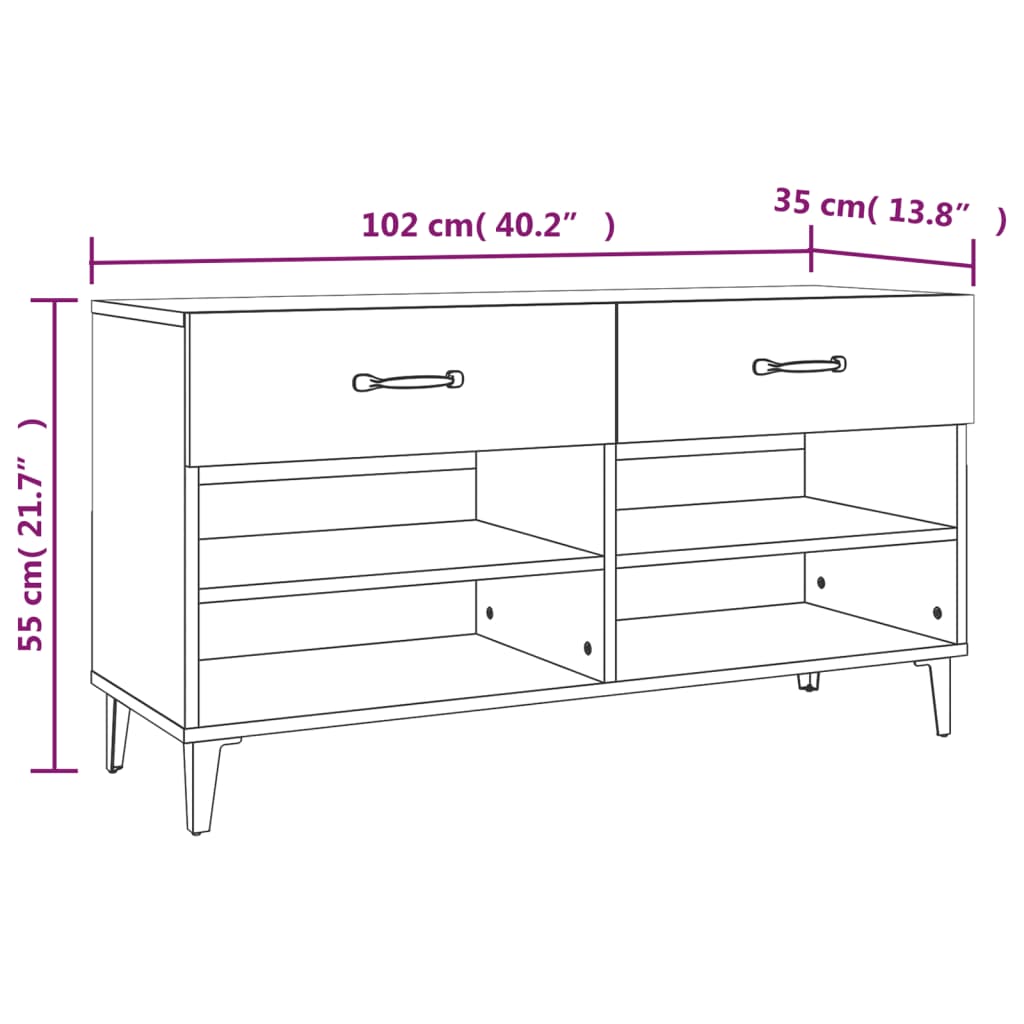 Skoskap Høyglans Hvit 102X35X55 Cm Konstruert Tre