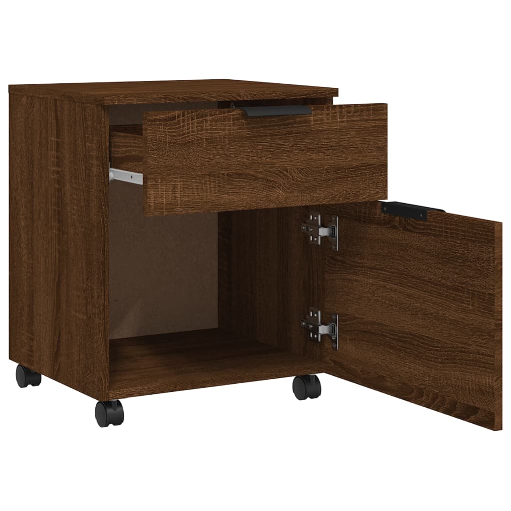 Mobilt Arkivskap Med Hjul Brun Eik 45X38X54 Cm Konstruert Tre