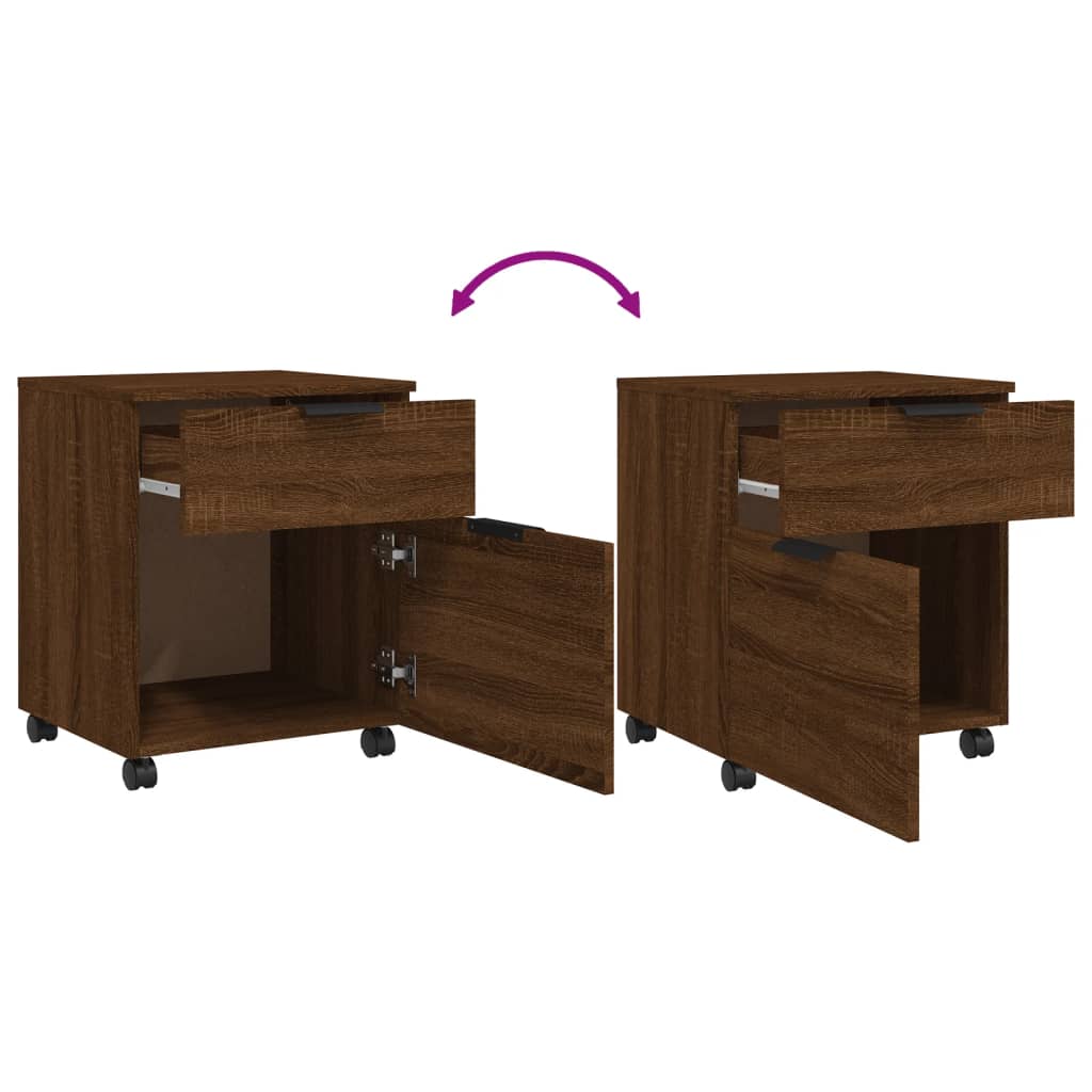 Mobilt Arkivskap Med Hjul Brun Eik 45X38X54 Cm Konstruert Tre