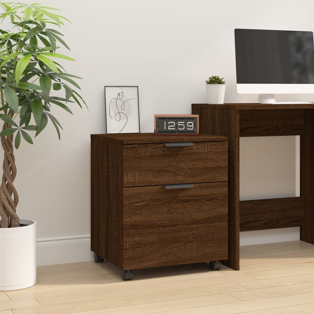 Mobilt Arkivskap Med Hjul Brun Eik 45X38X54 Cm Konstruert Tre