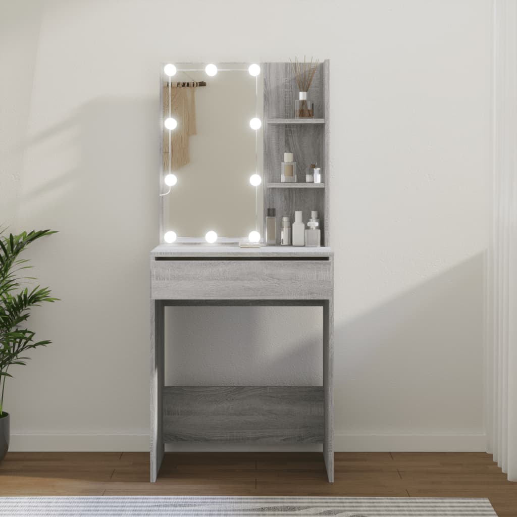 Sminkebord Med Led Grå Sonoma 60X40X140 Cm