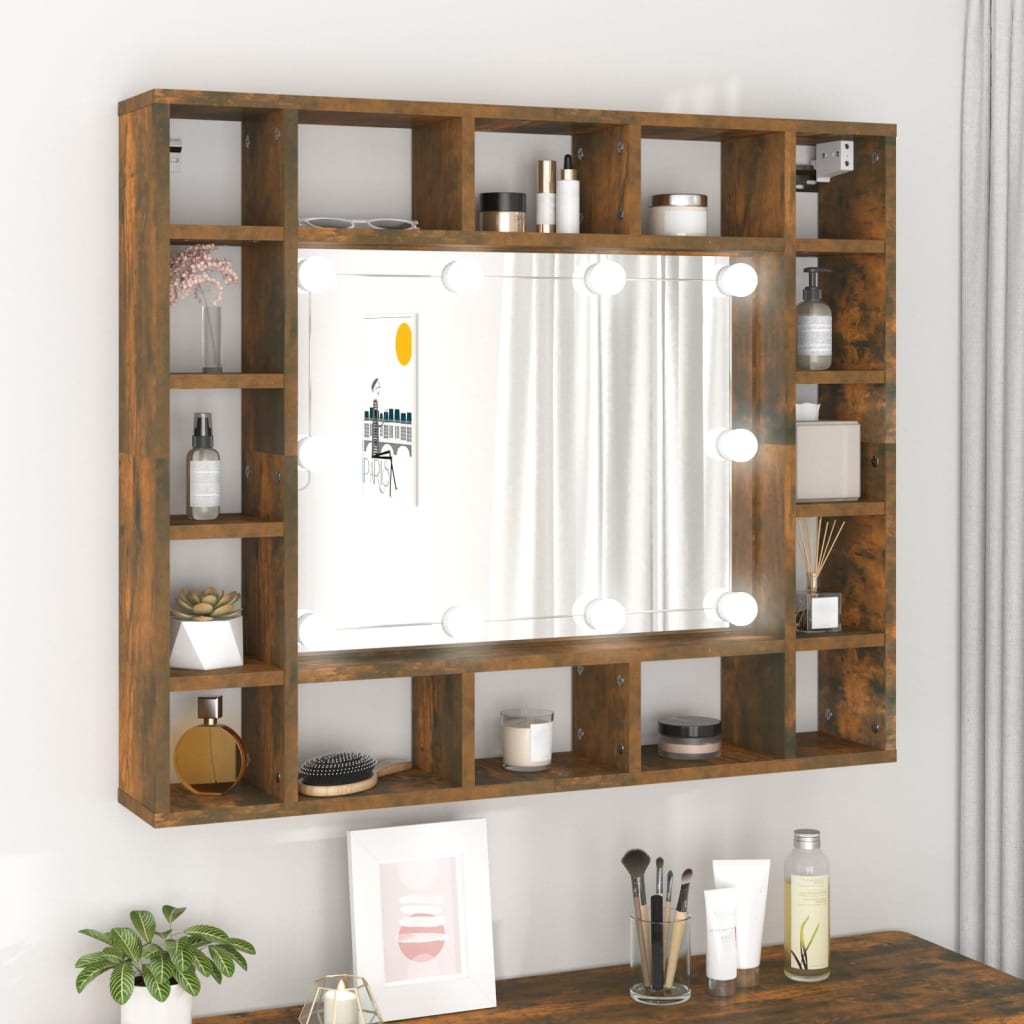 Speilskap Med Led Røkt Eik 91X15X76,5 Cm