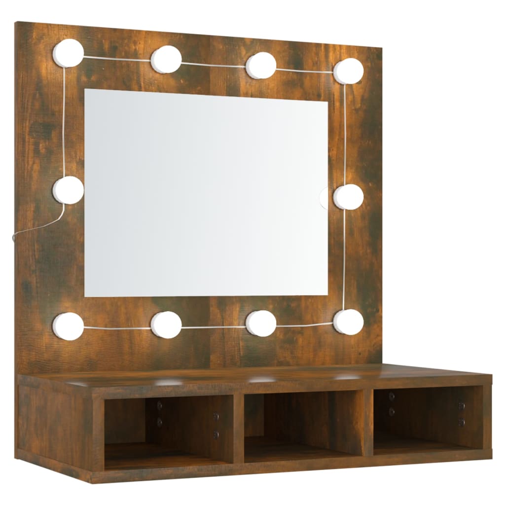 Speilskap Med Led Røkt Eik 60X31,5X62 Cm
