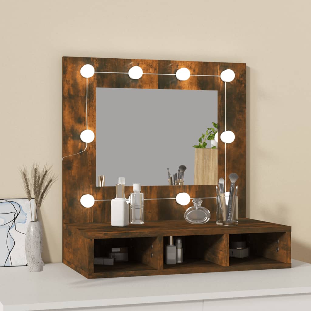 Speilskap Med Led Røkt Eik 60X31,5X62 Cm