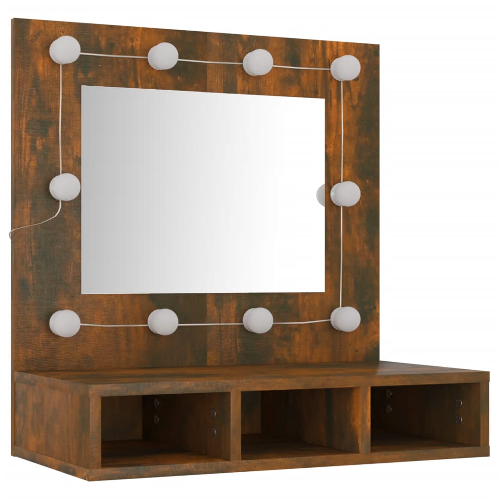 Speilskap Med Led Røkt Eik 60X31,5X62 Cm