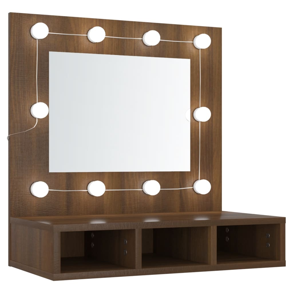 Speilskap Med Led Brun Eik 60X31,5X62 Cm