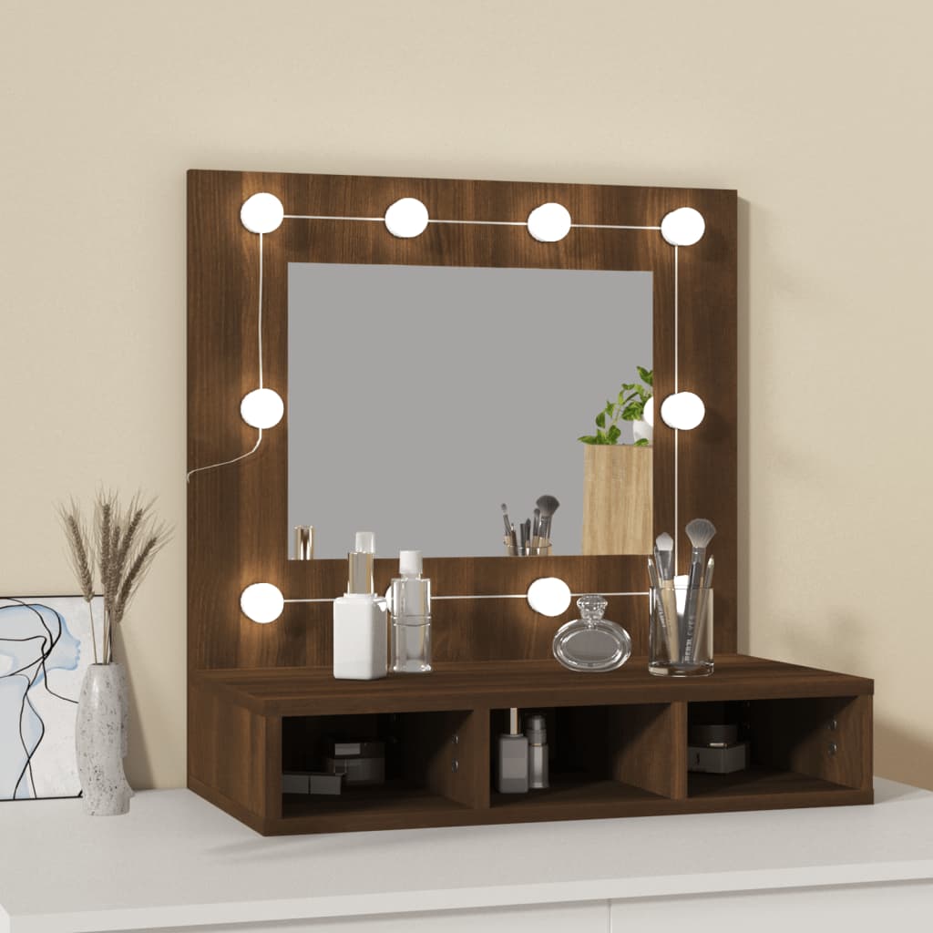 Speilskap Med Led Brun Eik 60X31,5X62 Cm