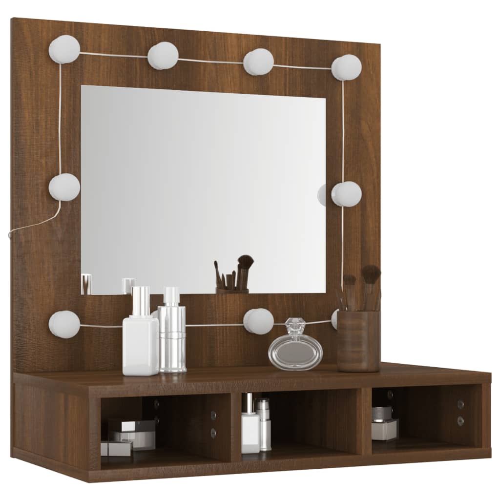 Speilskap Med Led Brun Eik 60X31,5X62 Cm