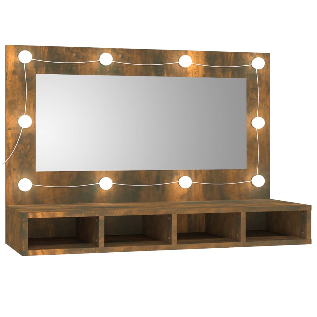 Speilskap Med Led Røkt Eik 90X31,5X62 Cm