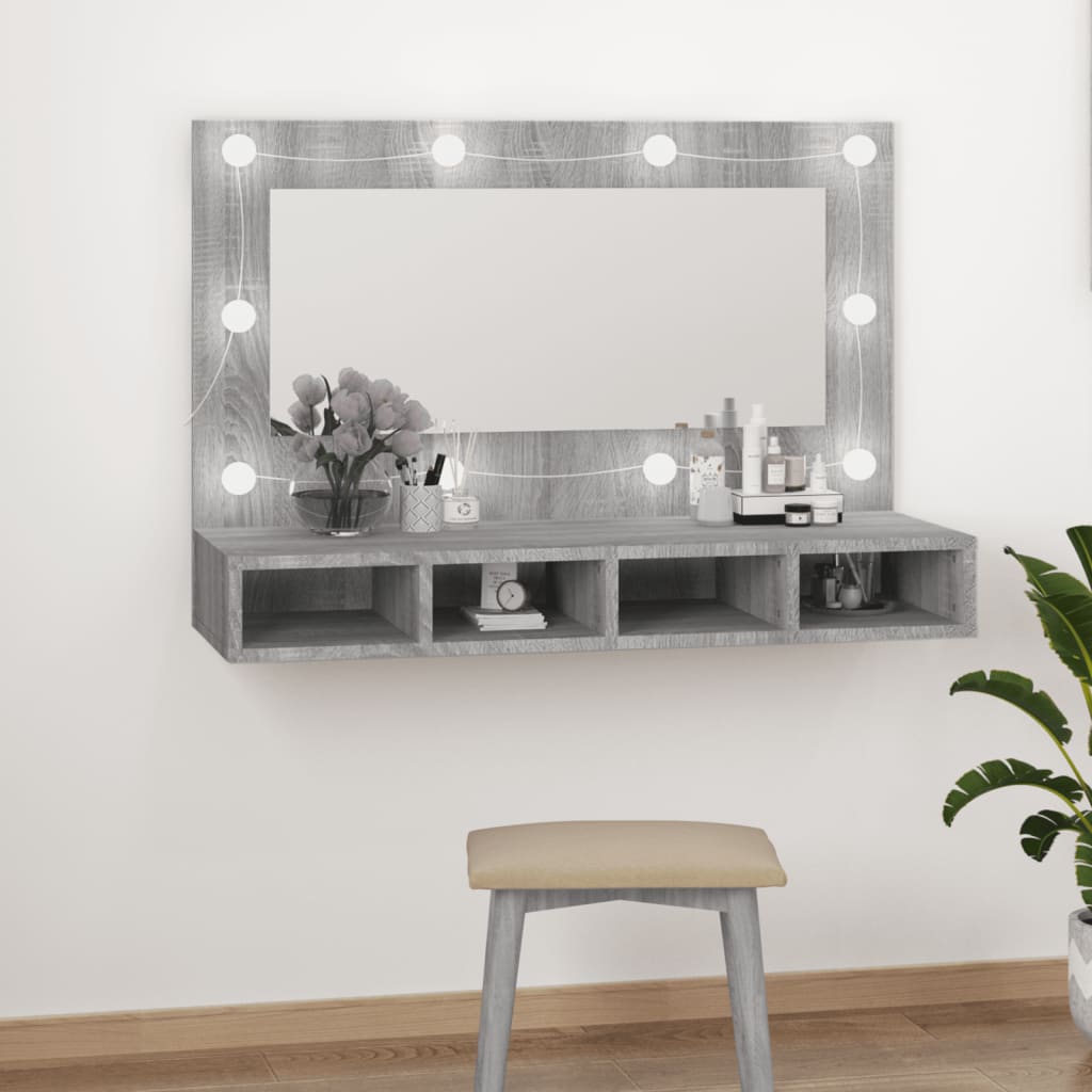 Speilskap Med Led Grå Sonoma 90X31,5X62 Cm