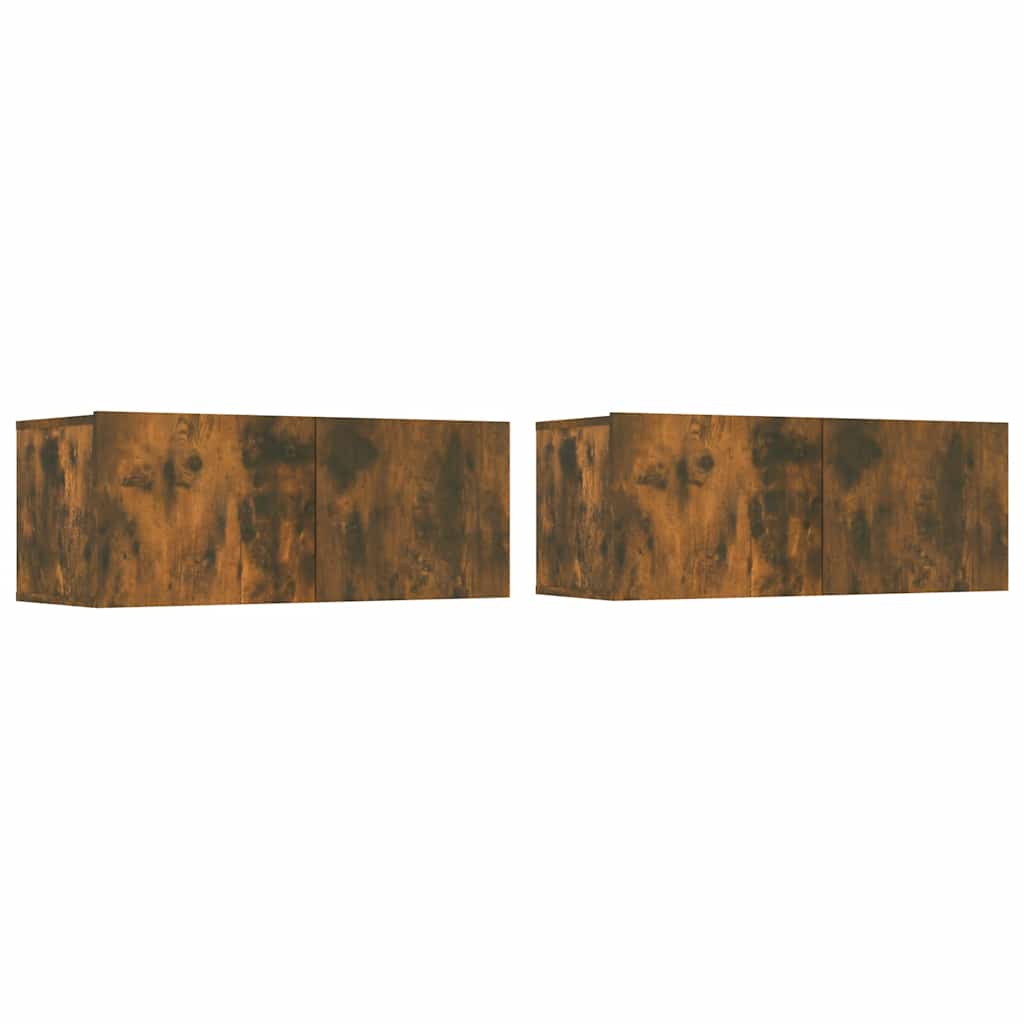Tv-Benker 2 Stk Røkt Eik 80X30X30 Cm Konstruert Tre