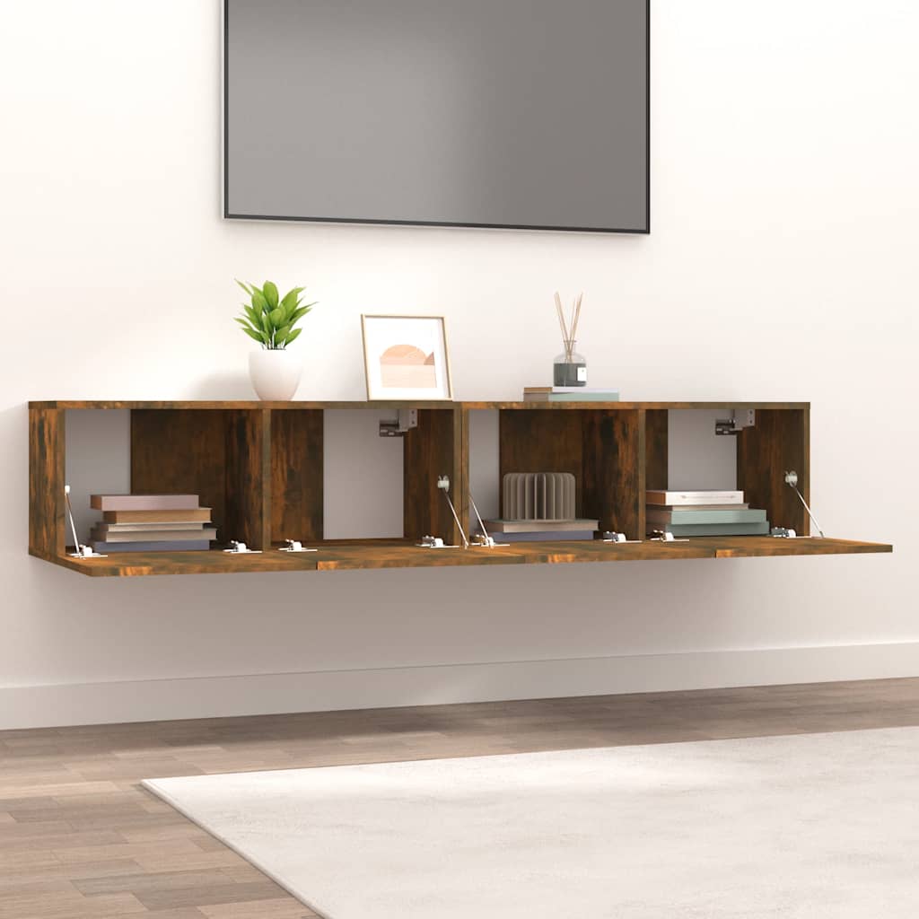 Tv-Benker 2 Stk Røkt Eik 80X30X30 Cm Konstruert Tre