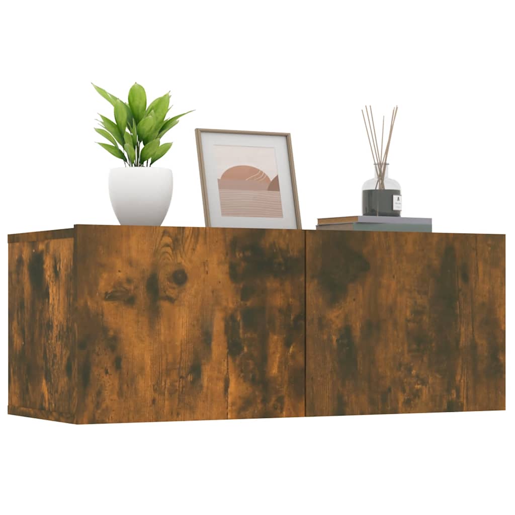 Tv-Benker 2 Stk Røkt Eik 80X30X30 Cm Konstruert Tre