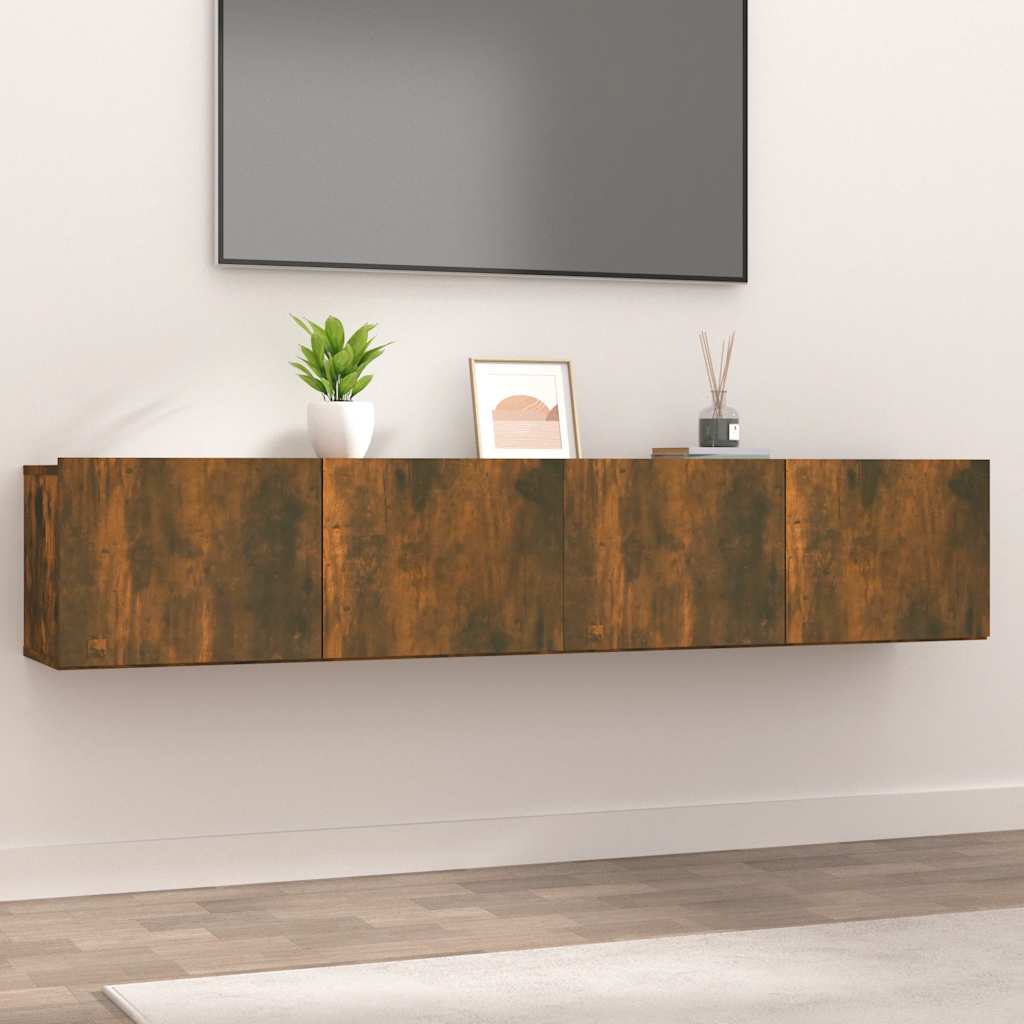 Tv-Benker 2 Stk Røkt Eik 80X30X30 Cm Konstruert Tre