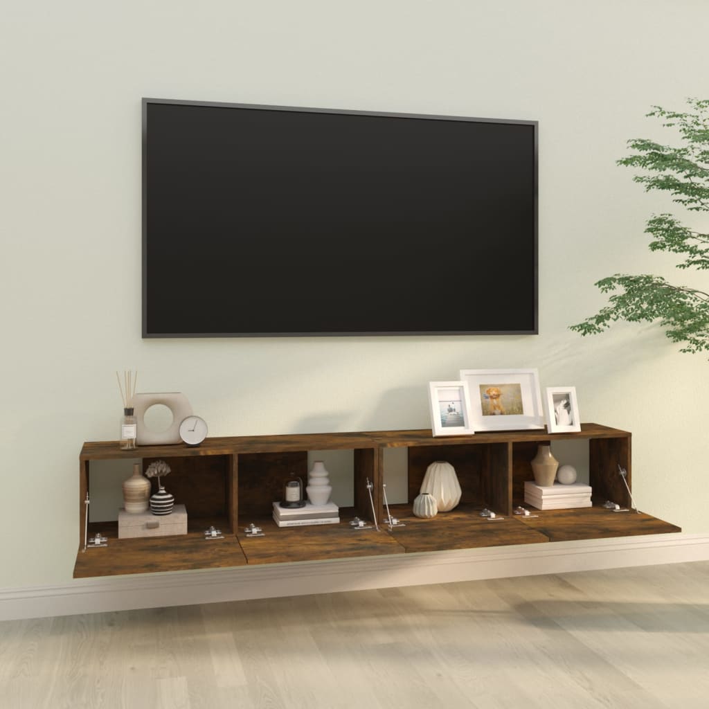 Vegghengte Tv-Benker 2 Stk Røkt Eik 100X30X30 Cm Konstruert Tre
