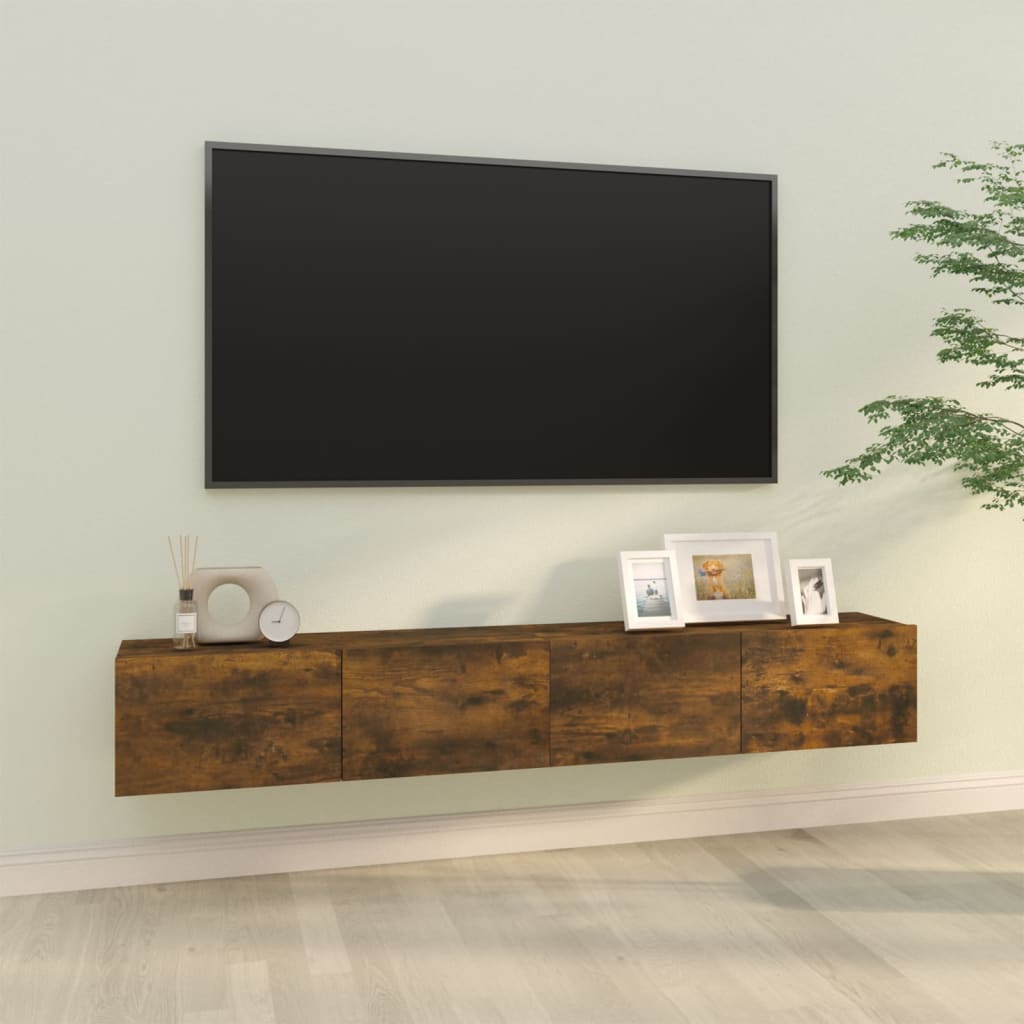 Vegghengte Tv-Benker 2 Stk Røkt Eik 100X30X30 Cm Konstruert Tre