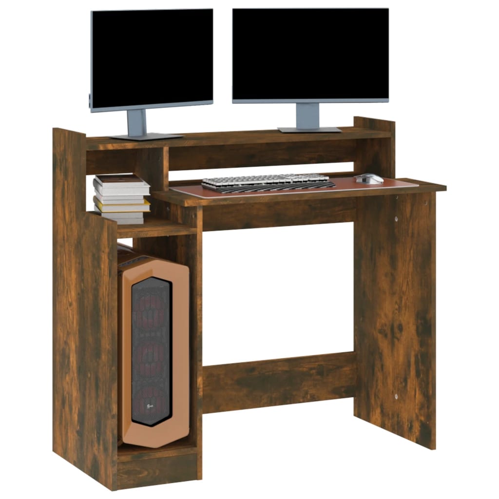 Skrivebord Med Led-Lys Røkt Eik 97X45X90 Cm Konstruert Tre