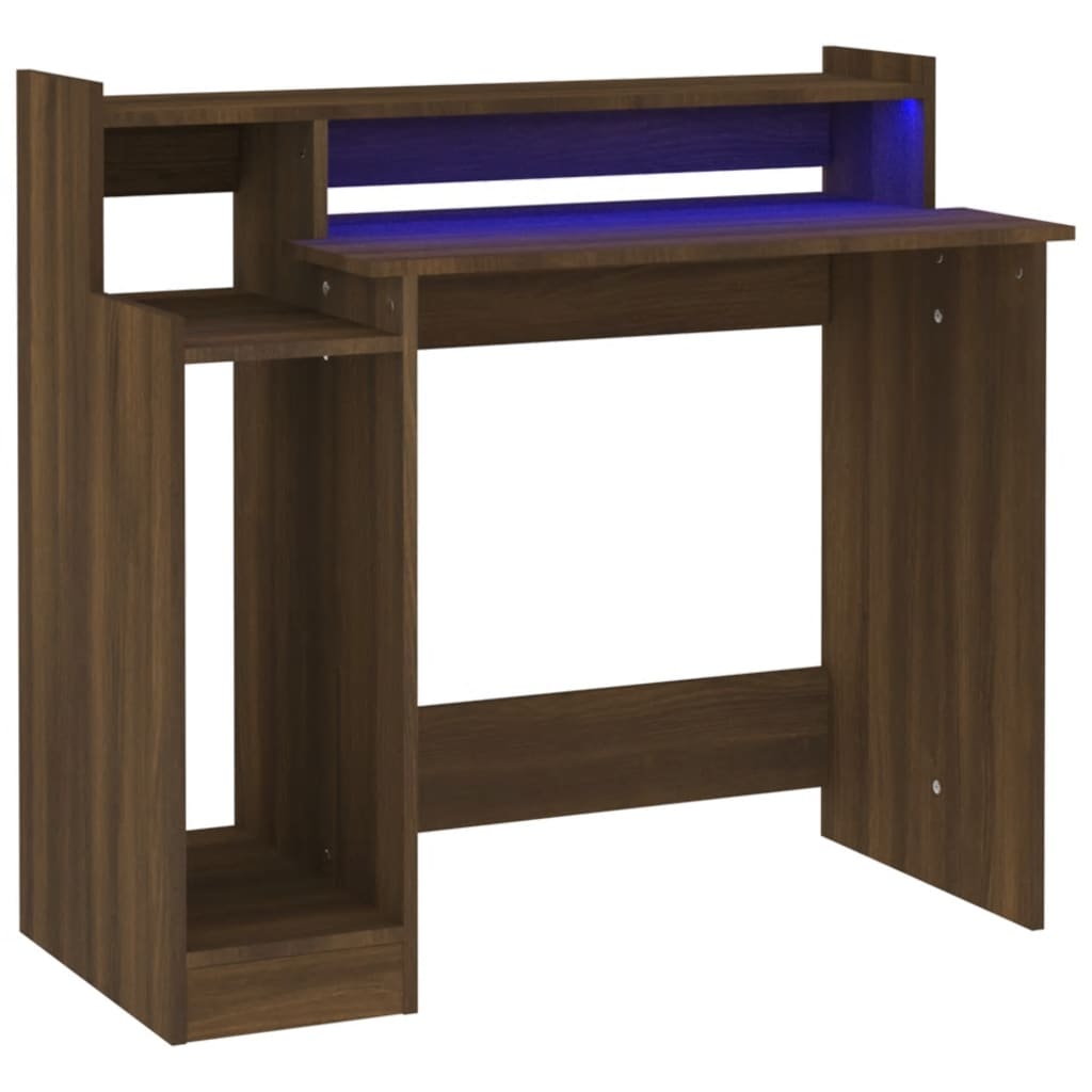 Skrivebord Med Led-Lys Brun Eik 97X45X90 Cm Konstruert Tre
