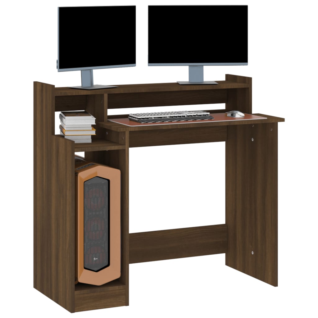 Skrivebord Med Led-Lys Brun Eik 97X45X90 Cm Konstruert Tre