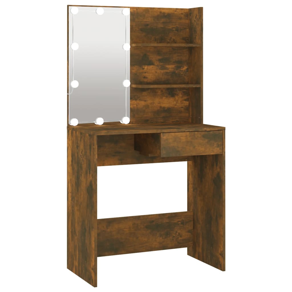 Sminkebord Med Led Brun Eik 74,5X40X141 Cm
