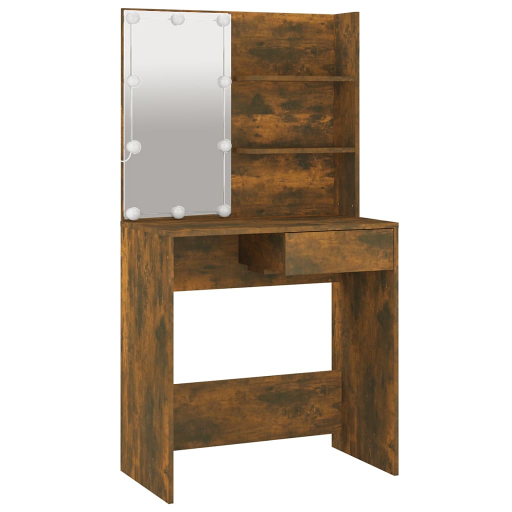 Sminkebord Med Led Brun Eik 74,5X40X141 Cm
