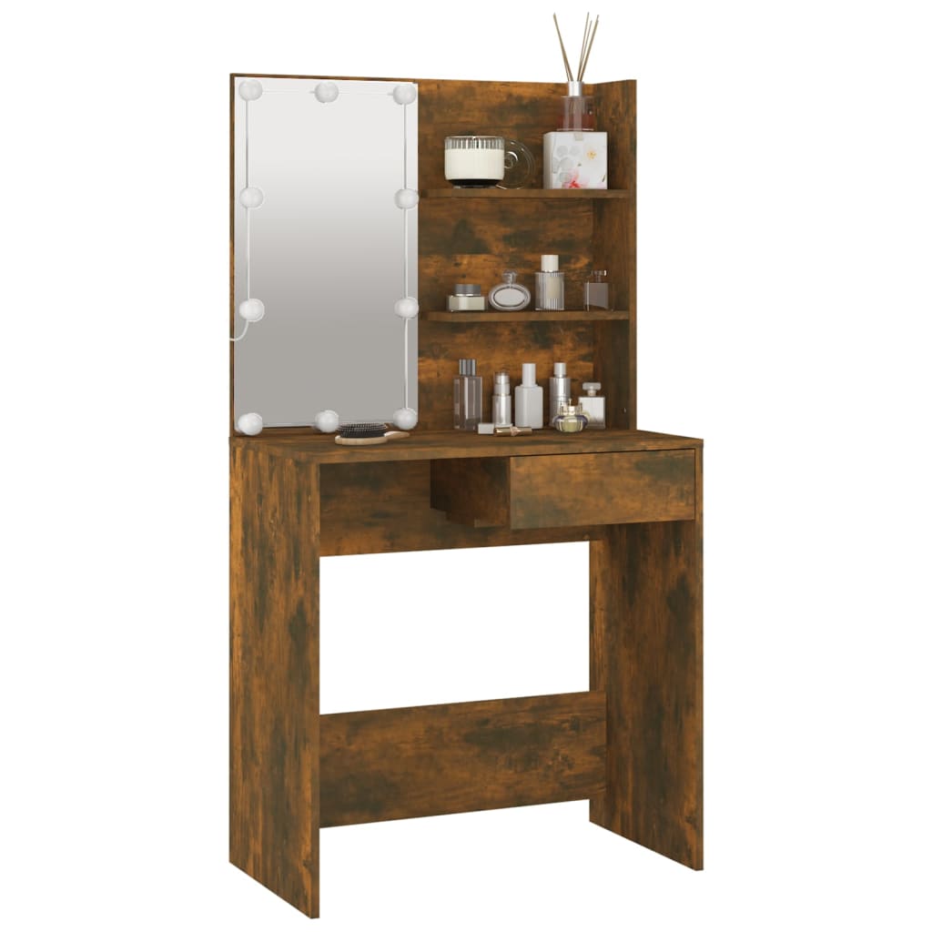 Sminkebord Med Led Brun Eik 74,5X40X141 Cm