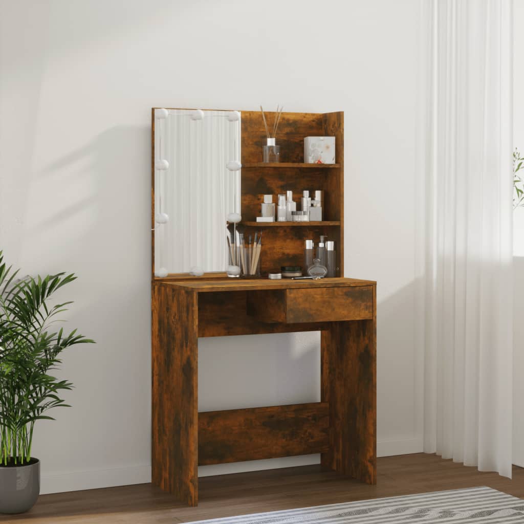 Sminkebord Med Led Brun Eik 74,5X40X141 Cm