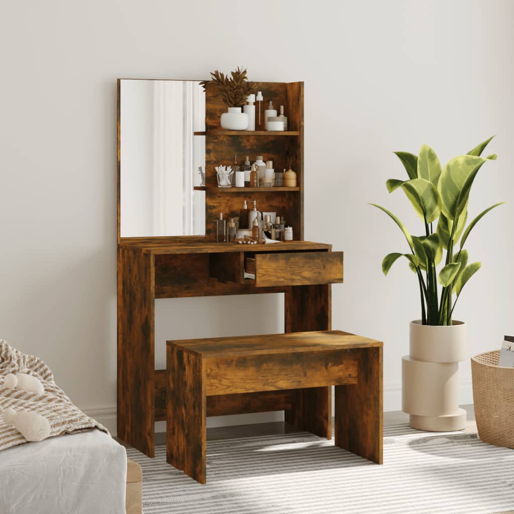 Sminkebordsett Røkt Eik 74,5X40X141 Cm