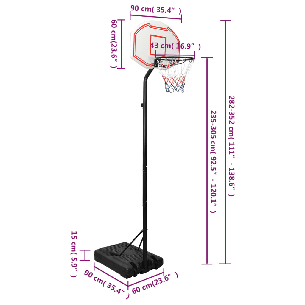 Basketballstativ Hvit 282-352 Cm Polyeten