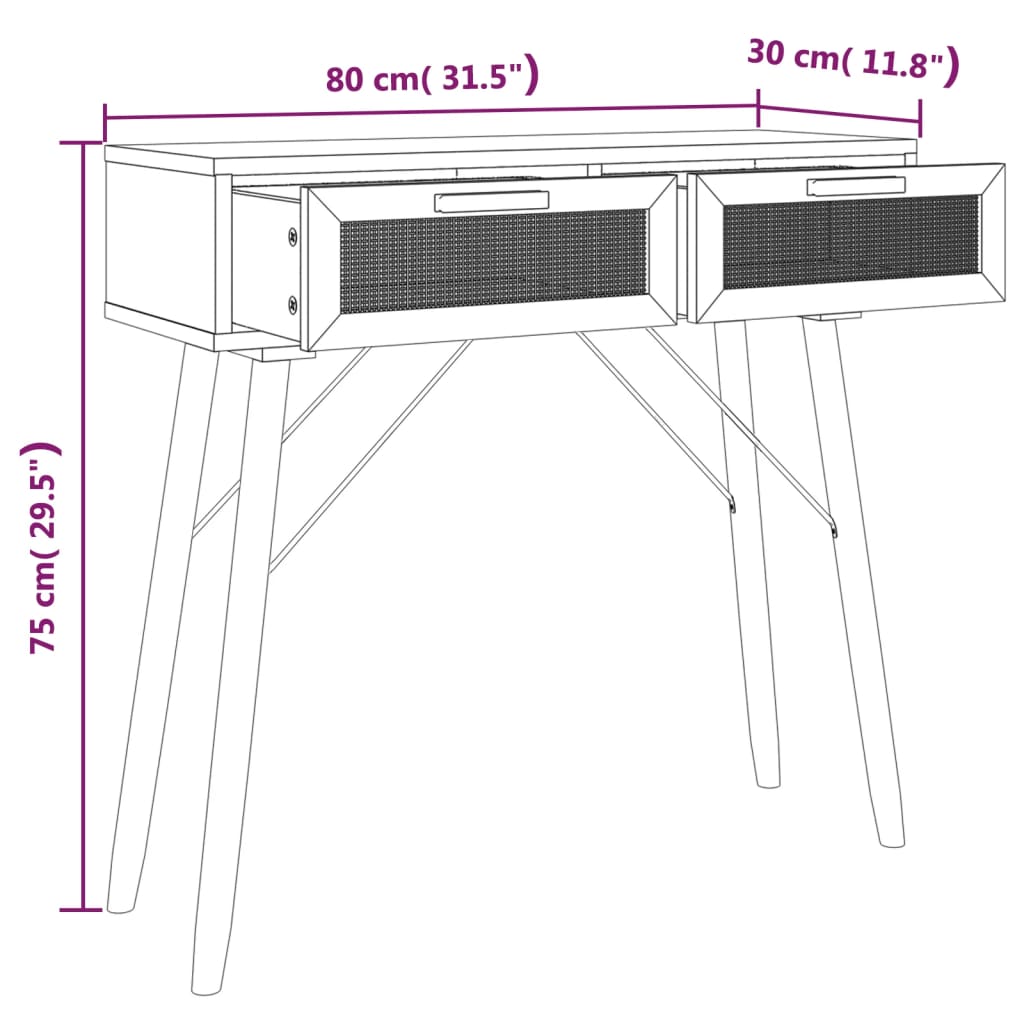 Konsollbord Hvit 80X30X75 Cm Heltre Furu Og Naturrotting