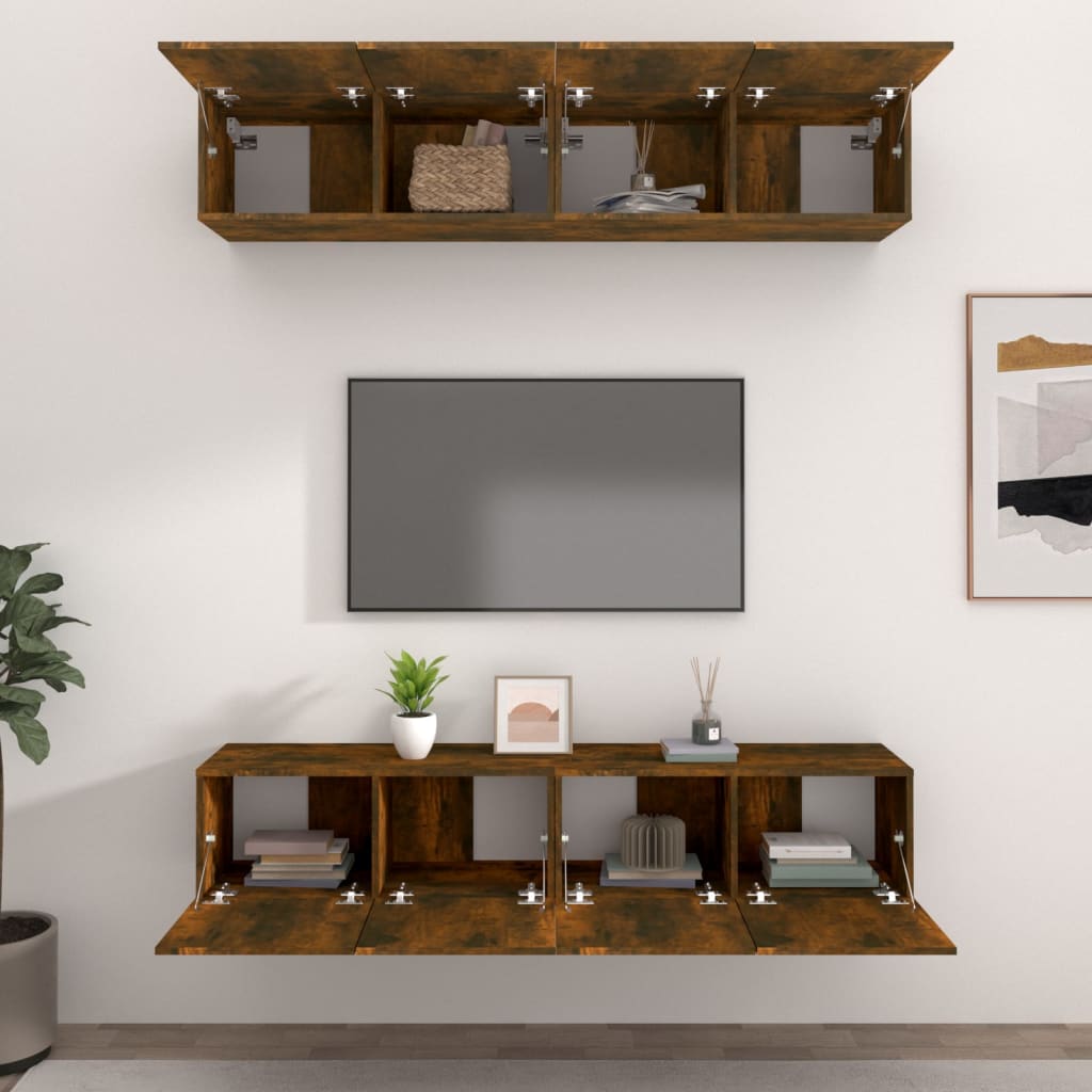 Tv-Benker 4 Stk Røkt Eik 80X30X30 Cm Konstruert Tre