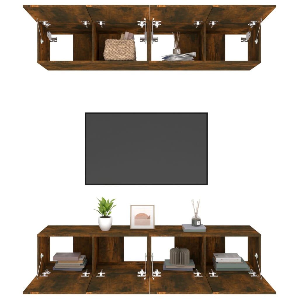 Tv-Benker 4 Stk Røkt Eik 80X30X30 Cm Konstruert Tre