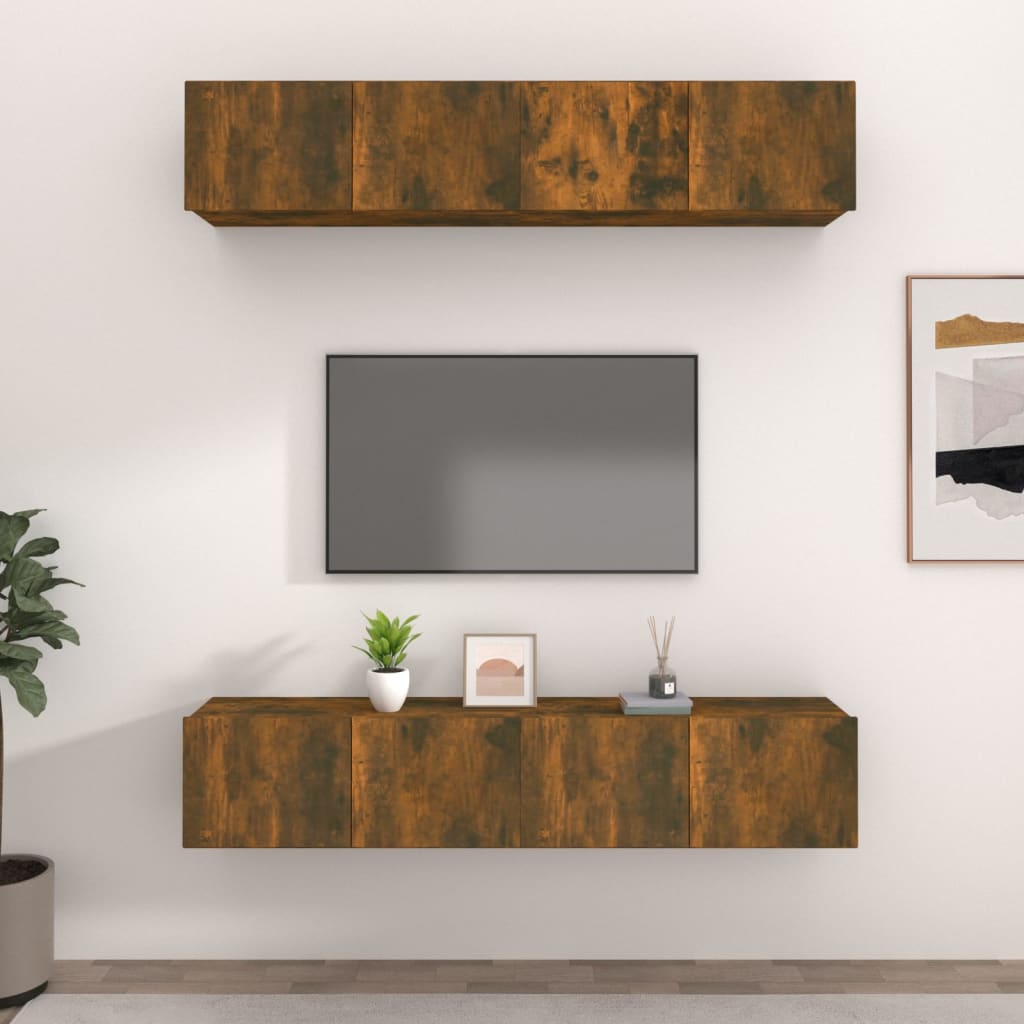Tv-Benker 4 Stk Røkt Eik 80X30X30 Cm Konstruert Tre