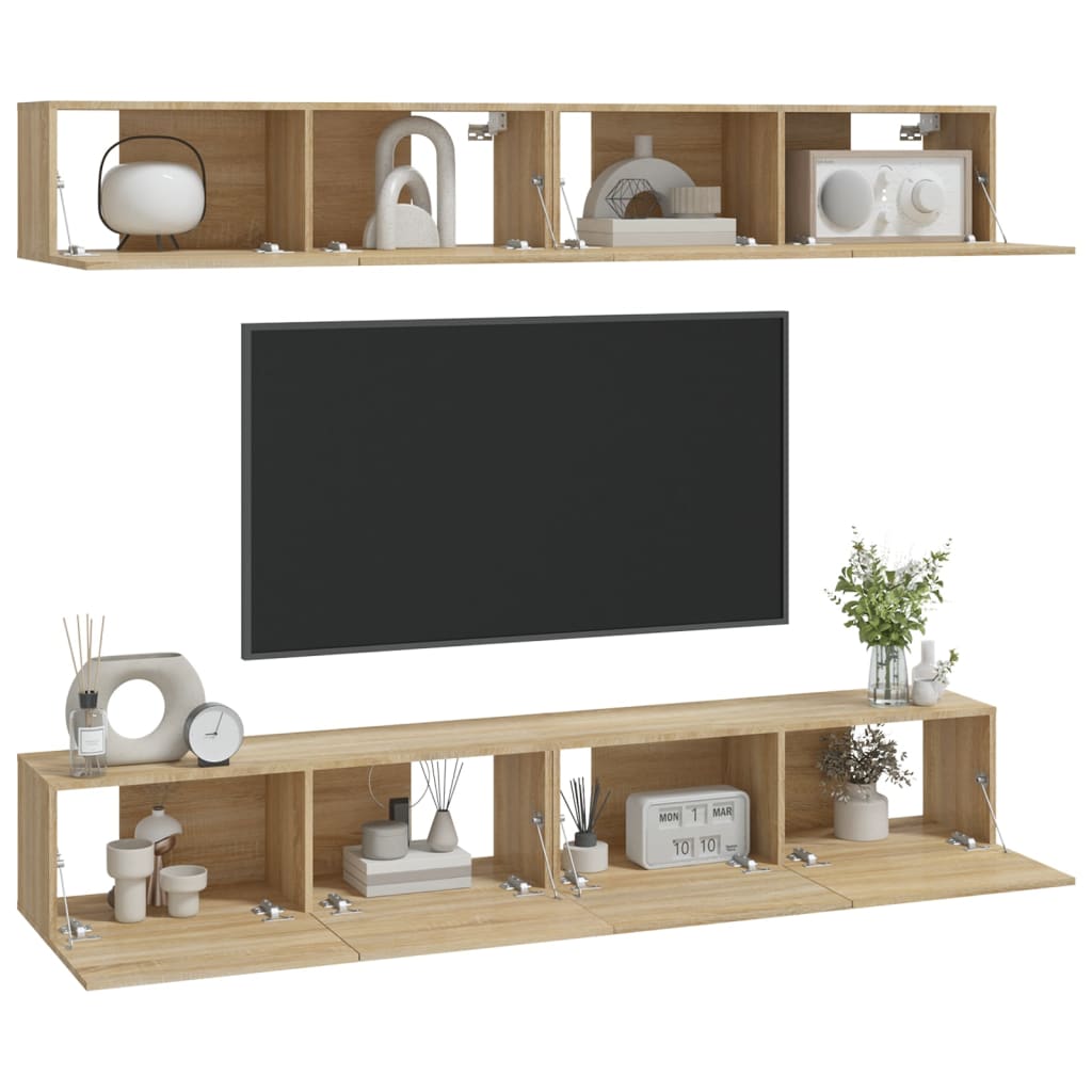Vegghengte Tv-Benker 4 Stk Sonoma Eik 100X30X30 Cm