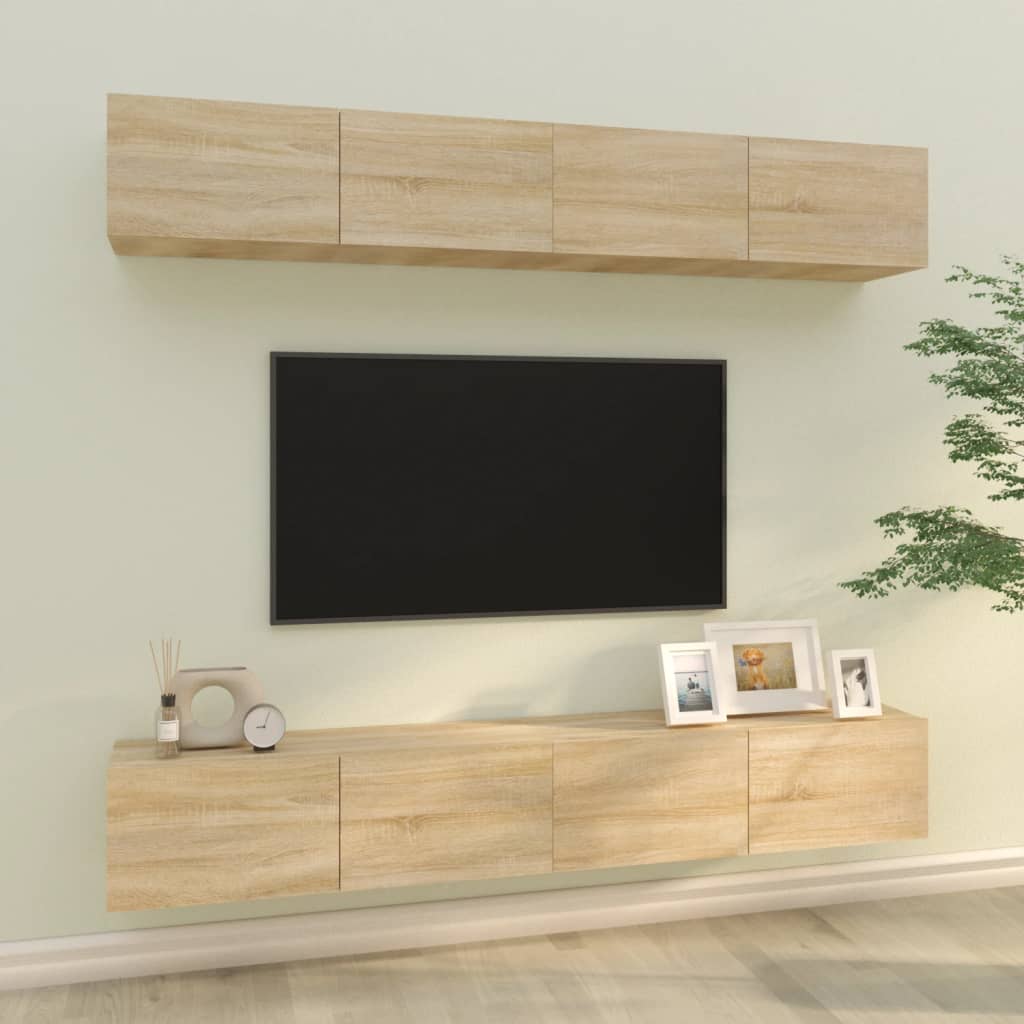 Vegghengte Tv-Benker 4 Stk Sonoma Eik 100X30X30 Cm