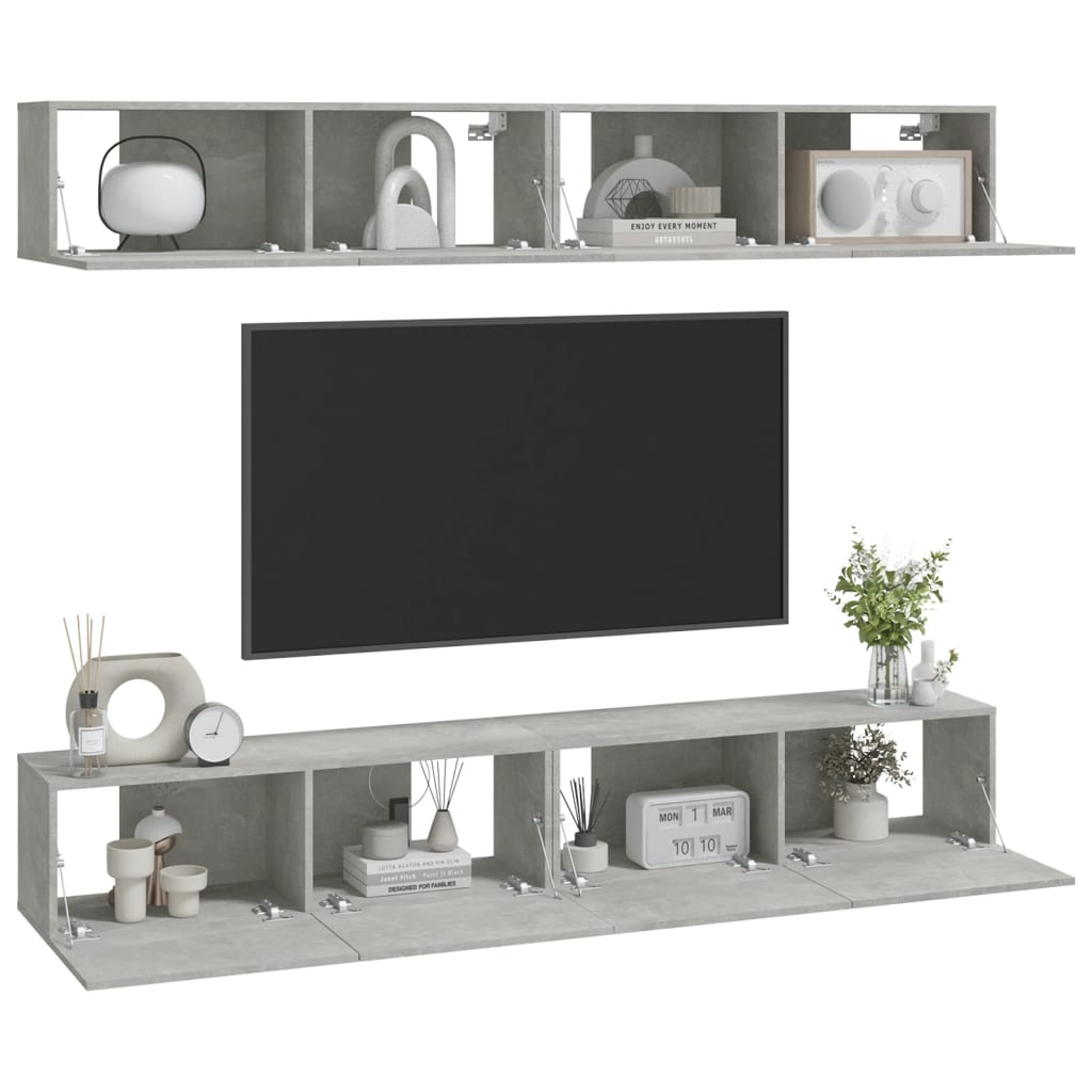 Vegghengte Tv-Benker 4 Stk Betonggrå 100X30X30 Cm
