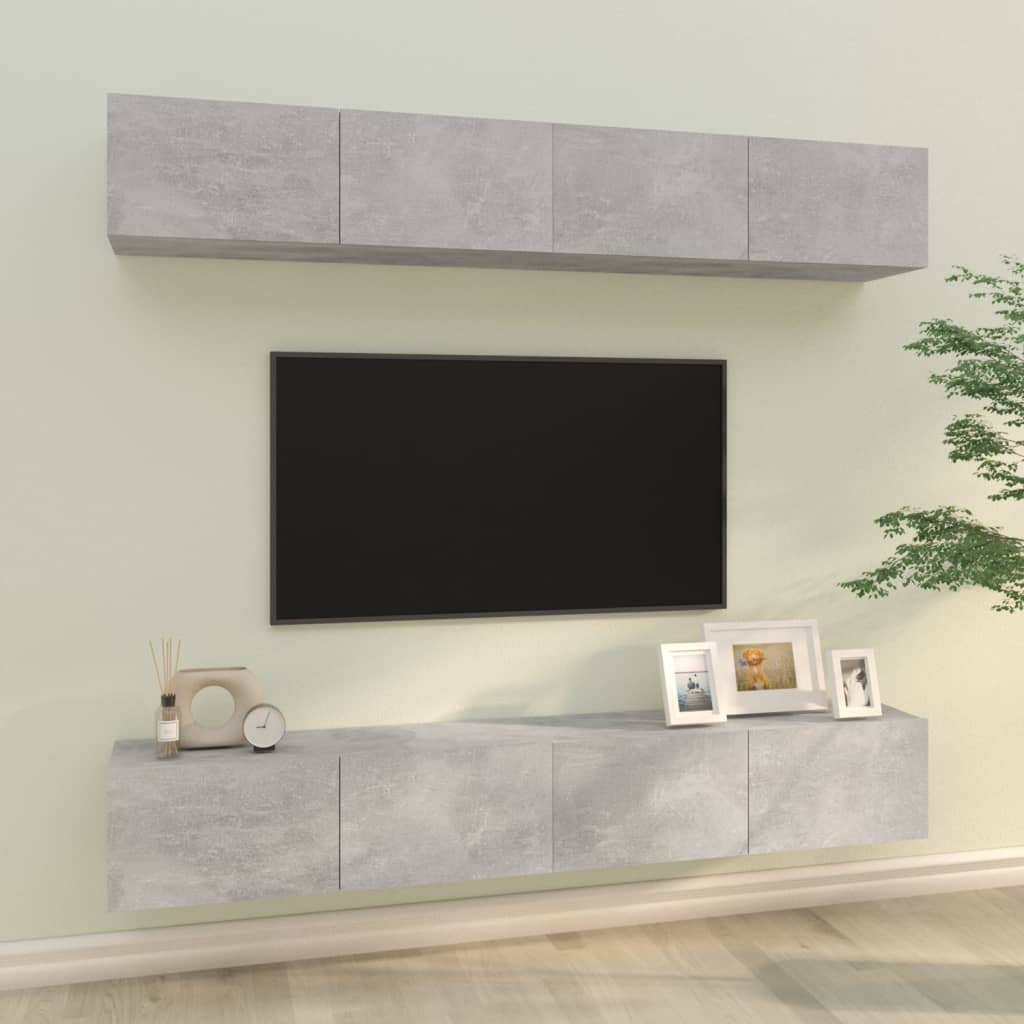 Vegghengte Tv-Benker 4 Stk Betonggrå 100X30X30 Cm