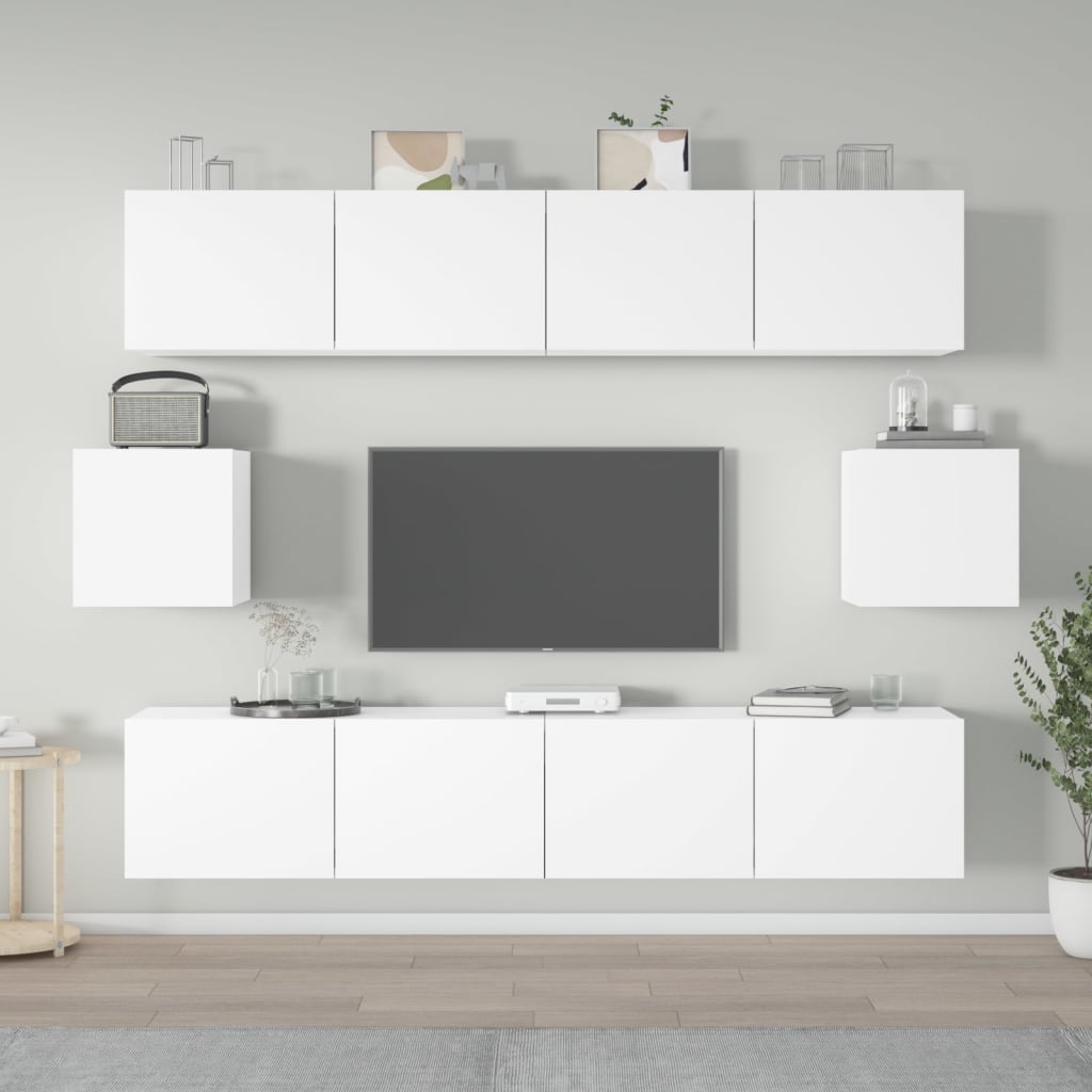 Tv-Skapsett 6 Deler Hvit Konstruert Tre