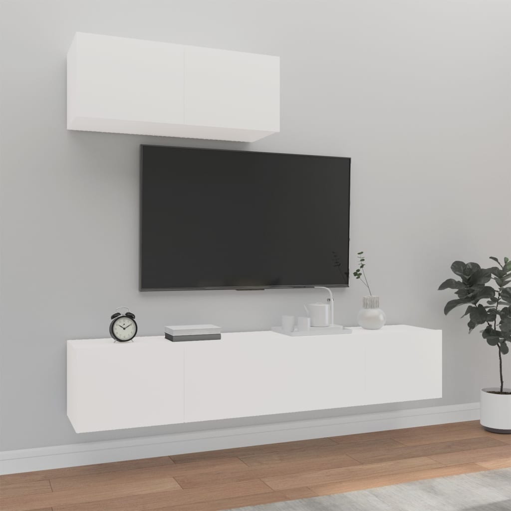 Tv-Skapsett 3 Deler Hvit Konstruert Tre