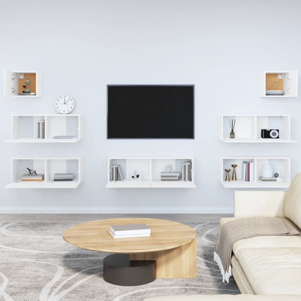 Tv-Skapsett 7 Deler Hvit Konstruert Tre