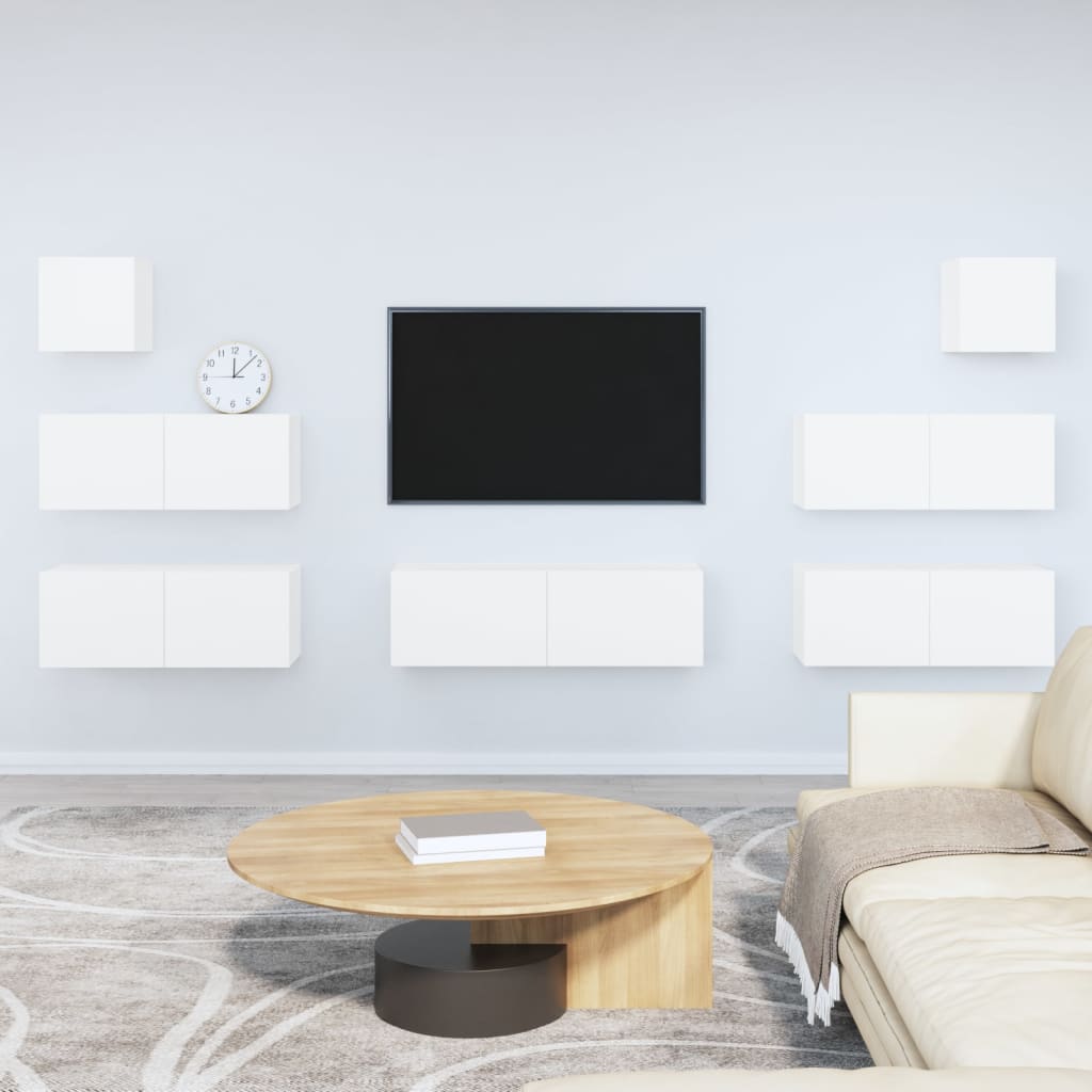 Tv-Skapsett 7 Deler Hvit Konstruert Tre