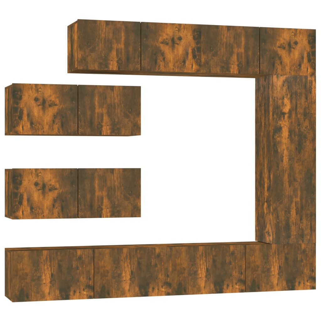 Tv-Skapsett 7 Deler Røkt Eik Konstruert Tre