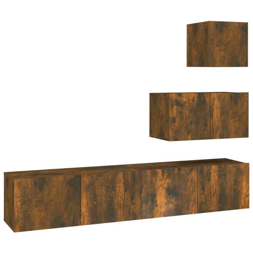 Tv-Skapsett 4 Deler Røkt Eik Konstruert Tre