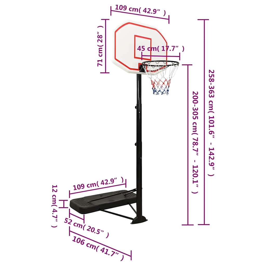 Basketballstativ Hvit 258-363 Cm Polyeten
