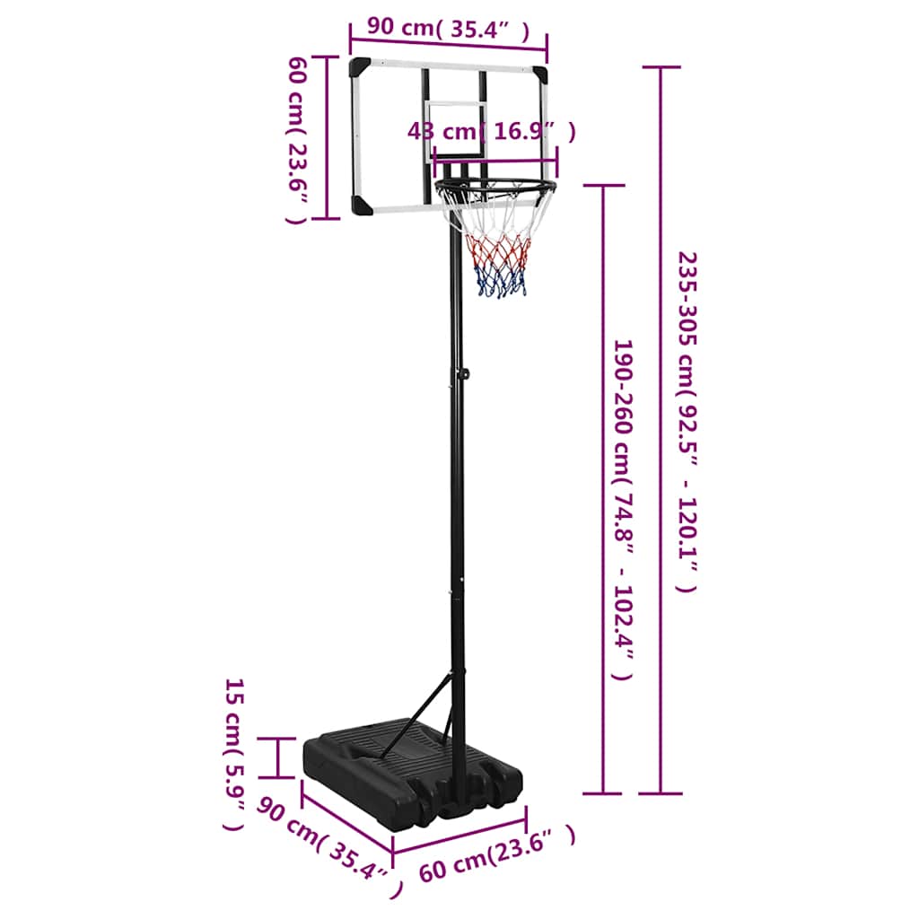 Basketballplate Gjennomsiktig 235-305 Cm Polykarbonat