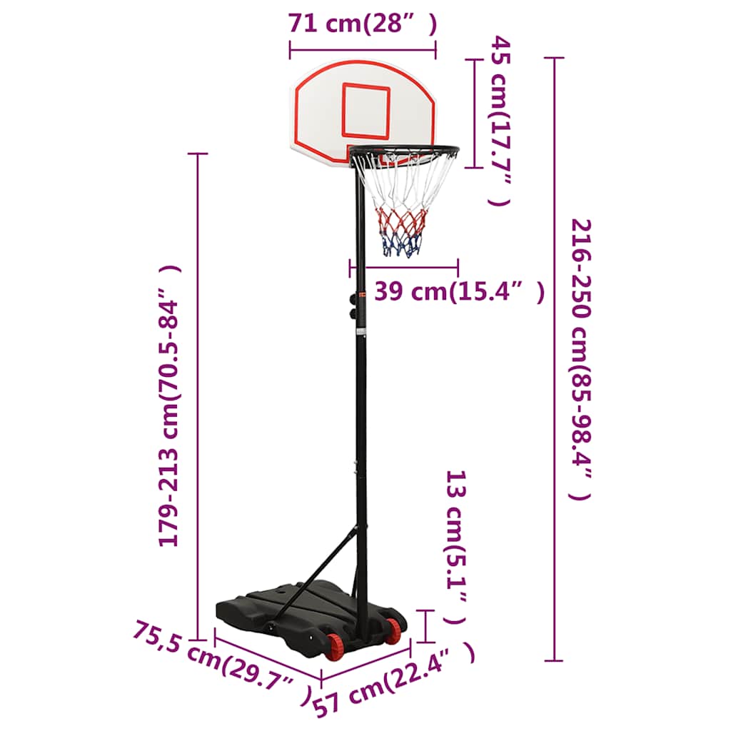 Basketballstativ Hvit 216-250 Cm Polyeten