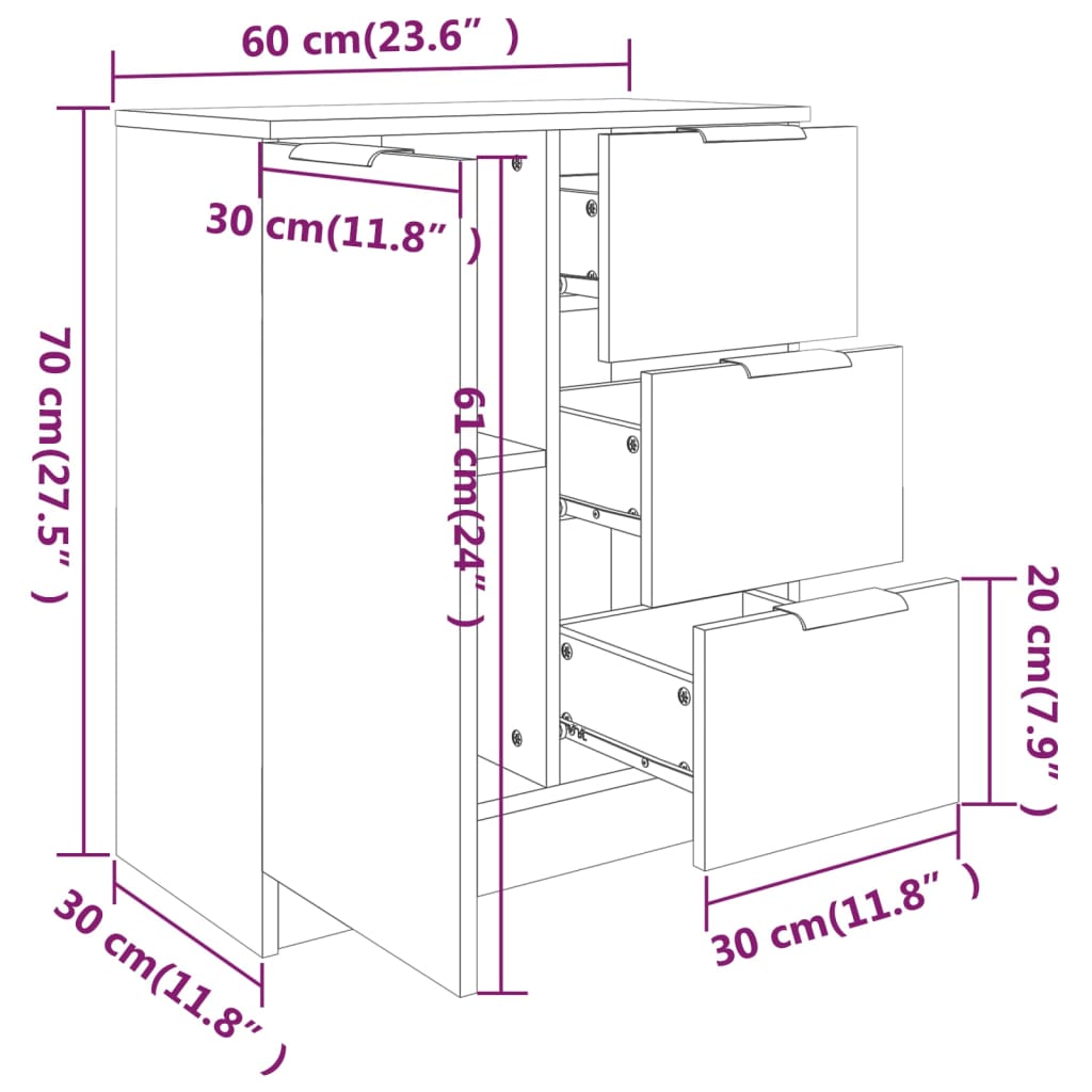 Skjenker 2 Stk Hvit 60X30X70 Cm Konstruert Tre