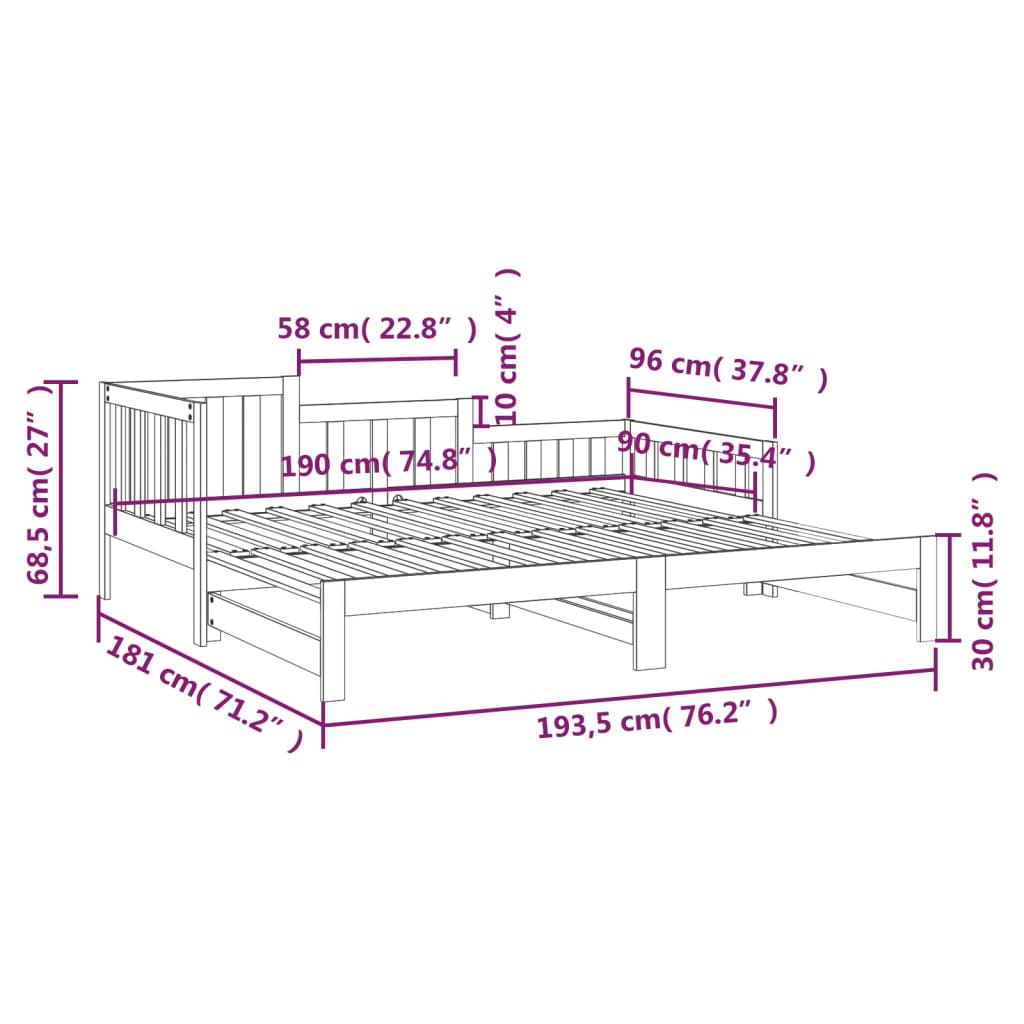 Uttrekkbar Dagseng 2X(90X190) Cm Heltre Furu