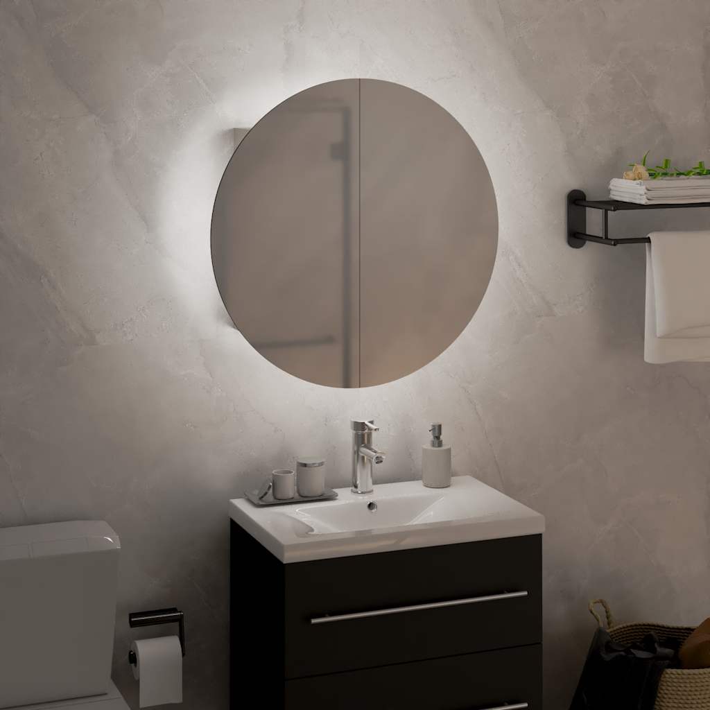 Baderomsskap Med Rundt Speil Og Led Hvit 40X40X17,5 Cm