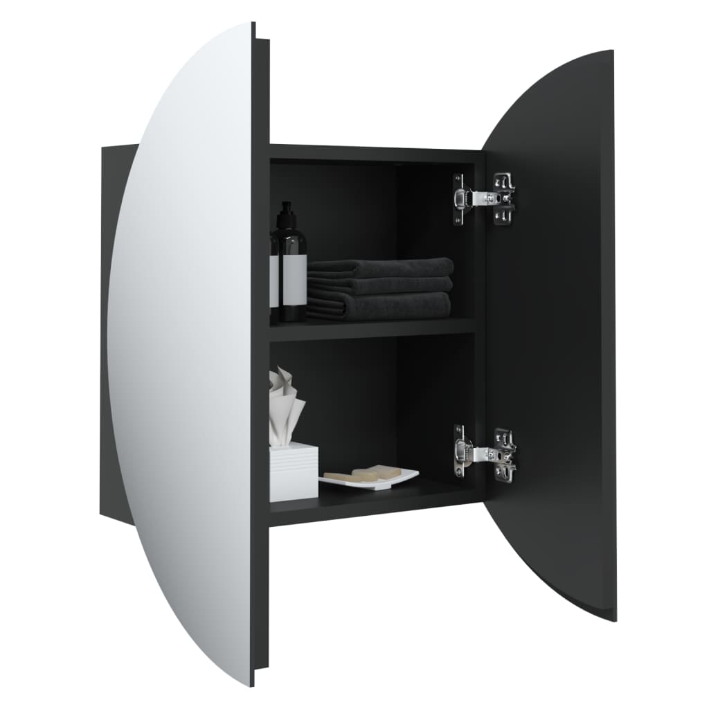 Baderomsskap Med Rundt Speil Og Led Svart 40X40X17,5 Cm